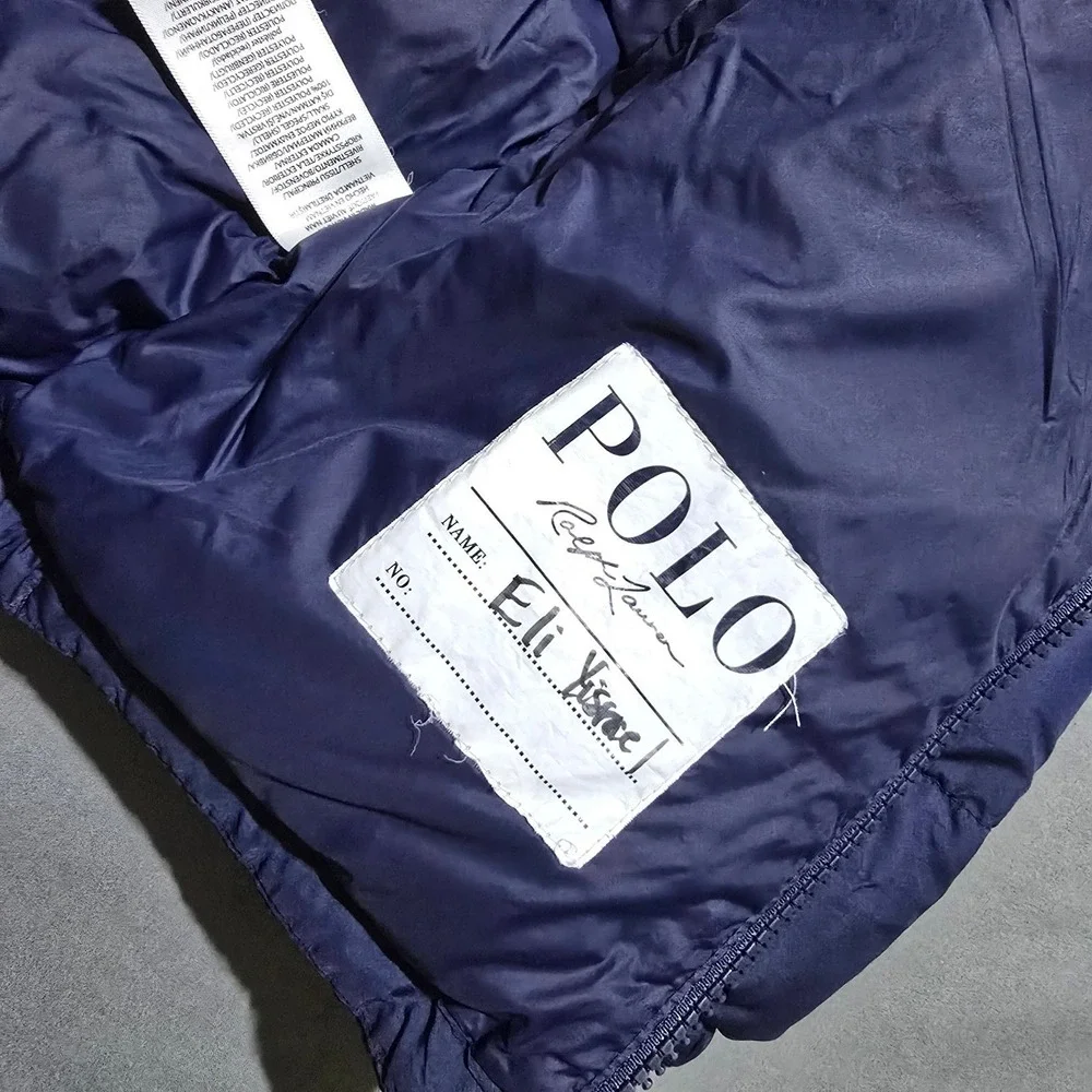 flaws Polo Ralph Lauren Puffer Jacket Kids Size 6 Navy Blue Down Filled   Hood